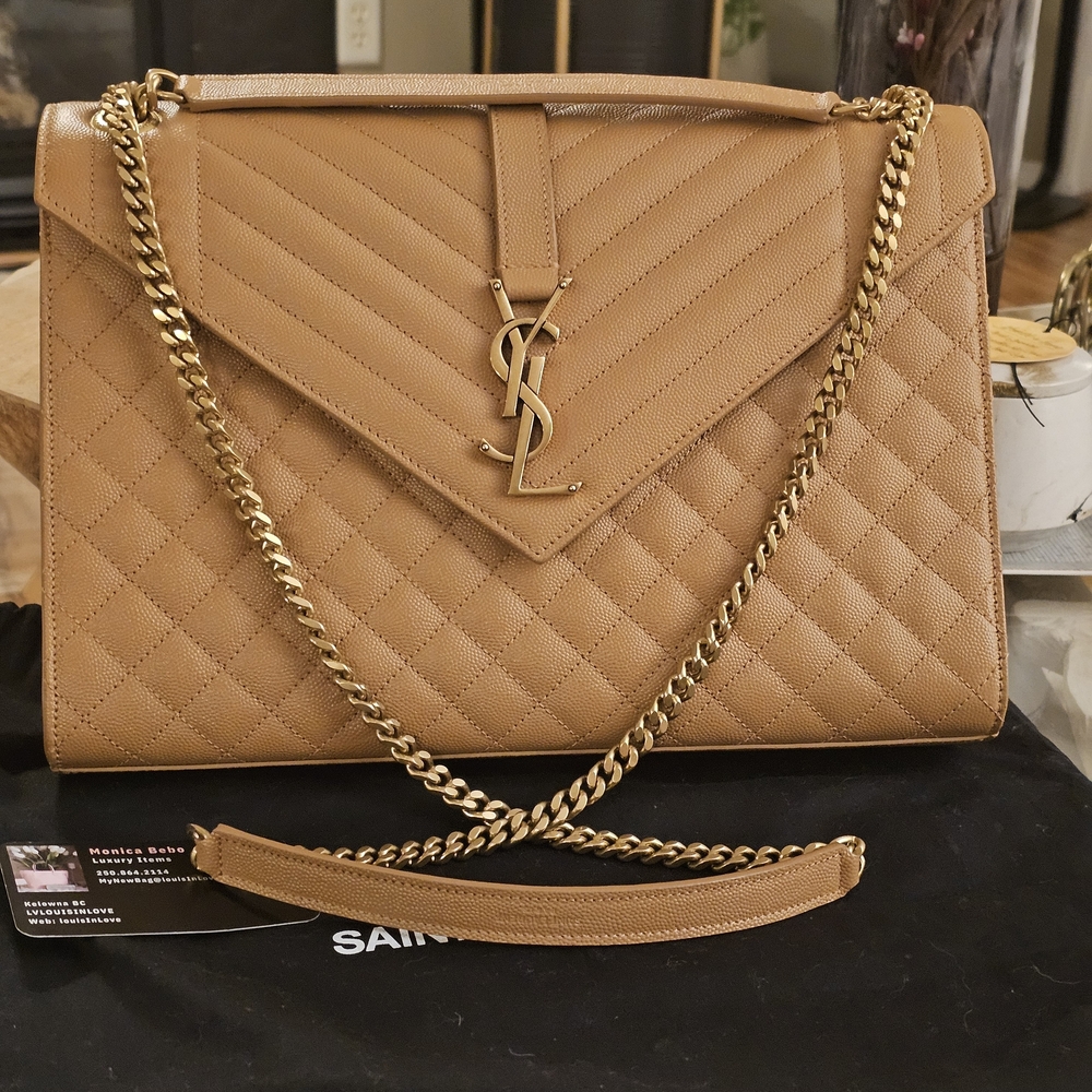 Saint Laurent Tan Quilted Leather Bag Size Large